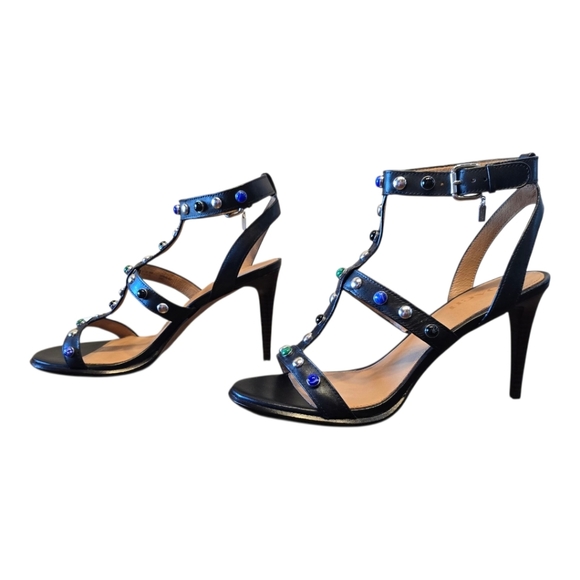 Coach Isabel Matte Black Strappy Studded High Heel Sandal 11 - Picture 6 of 12